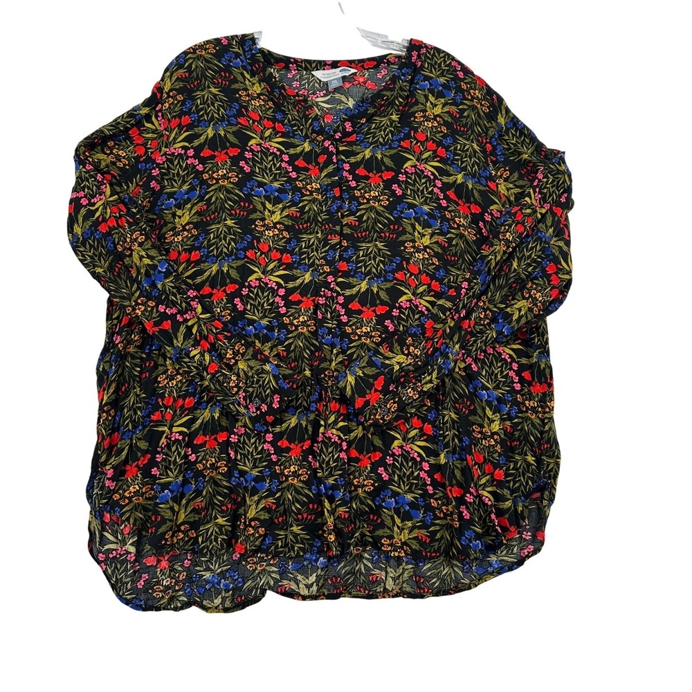 Old Navy Black Floral Tunic Shirt Kaleidoscope Colorful Maximalist Women's XXL